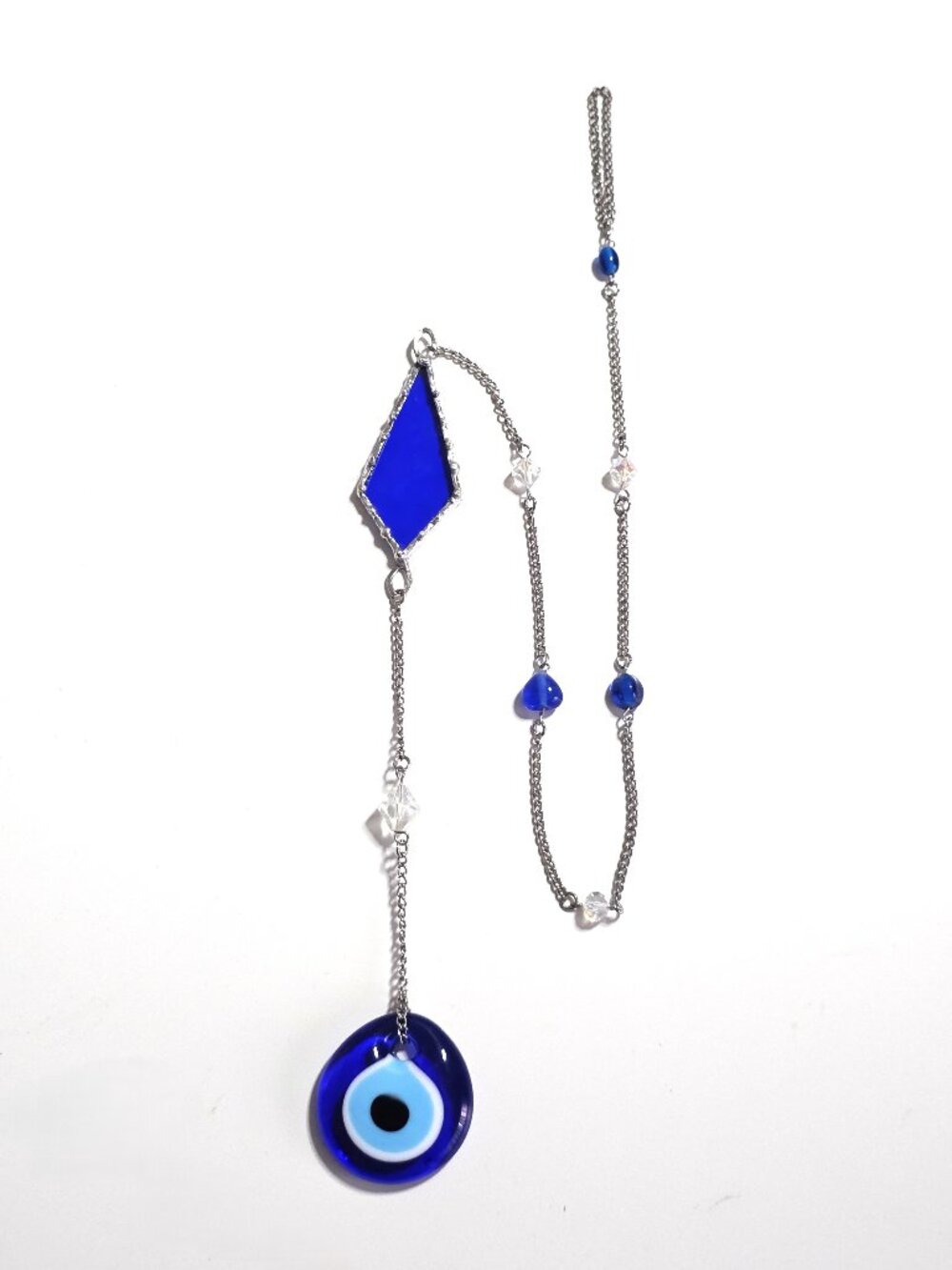 Blue stained glass evil eye suncatcher